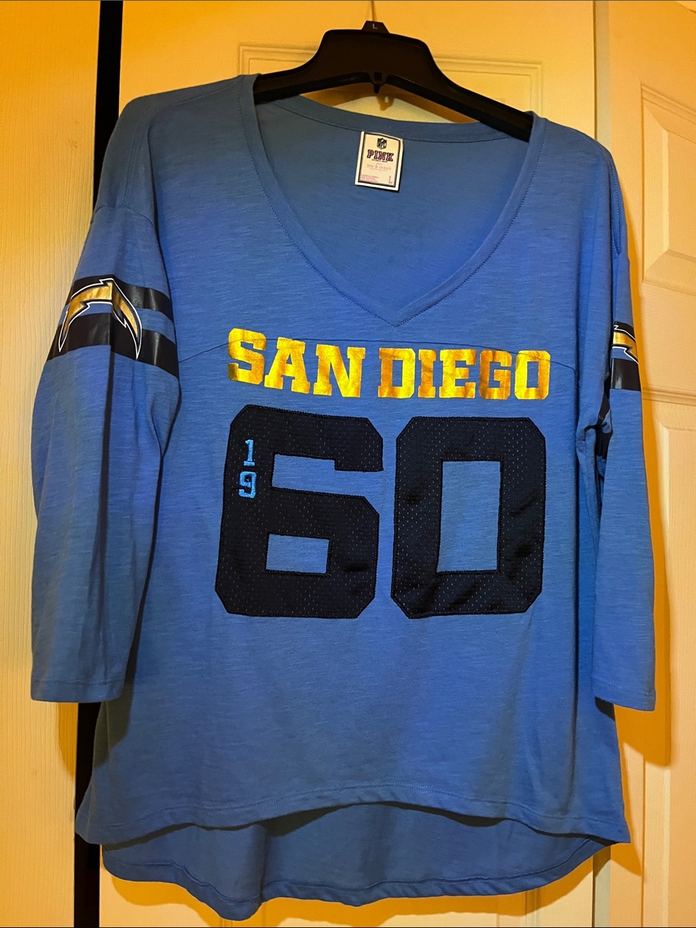 PINK Victoria's Secret Blue San Diego '60' V-Neck Jersey Top